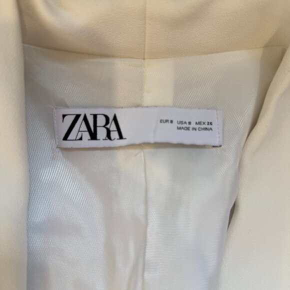 Zara white blazer longer length crop sleeve size S - Picture 2 of 2